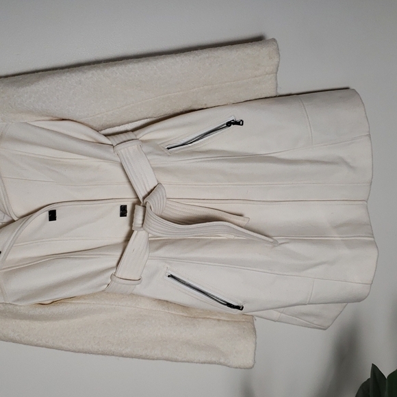 Guess wool blend long line midi length coat white off white women's size medium - Picture 3 of 16